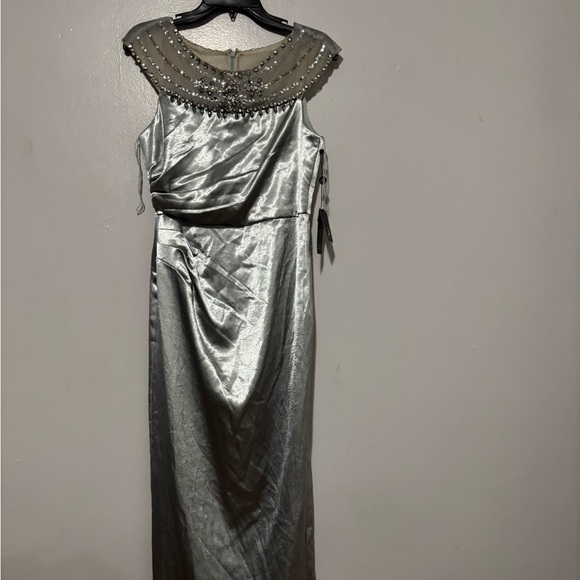 Adrianna Papell Silver Beaded Maxi Dress - Picture 2 of 5